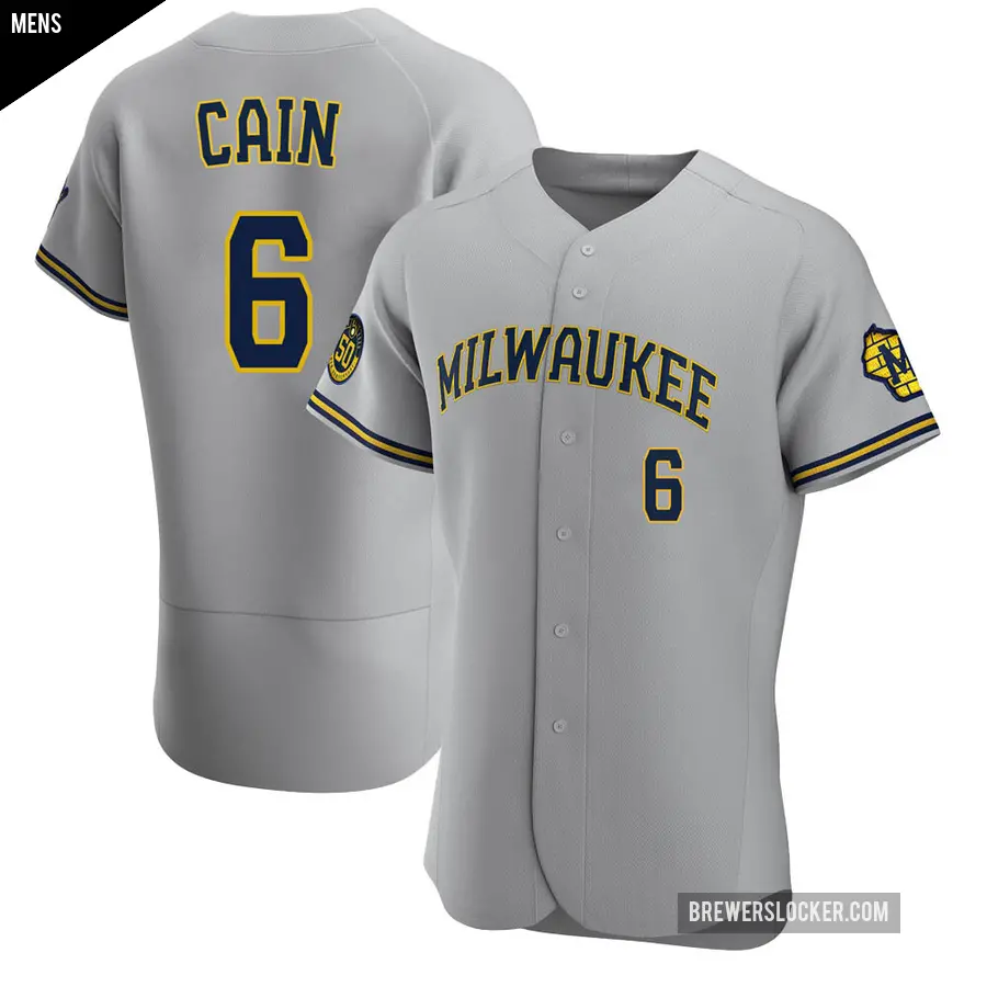 Men's Milwaukee Brewers ＃6 Lorenzo Cain Authentic Gray Road Jersey