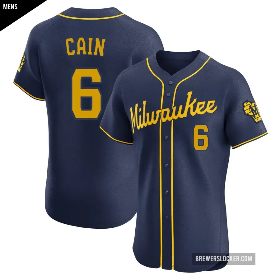 Men's Milwaukee Brewers ＃6 Lorenzo Cain Elite Navy Alternate Jersey