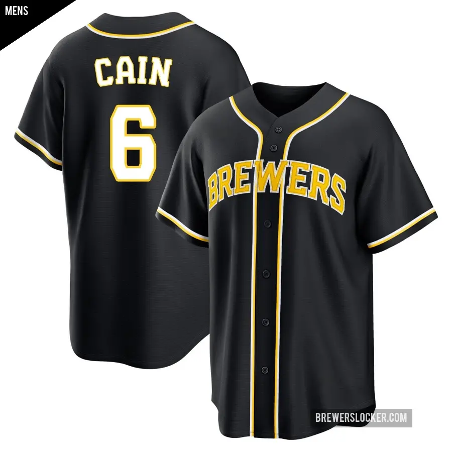 Men's Milwaukee Brewers ＃6 Lorenzo Cain Replica Black Fashion Out Jersey