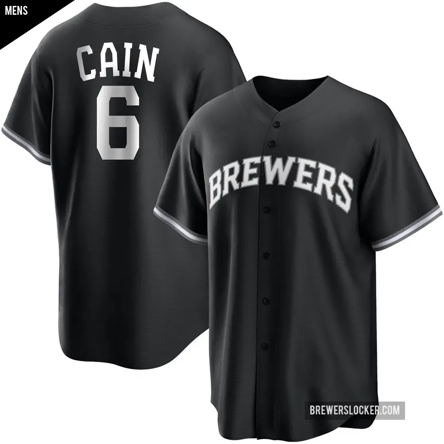 Men's Milwaukee Brewers ＃6 Lorenzo Cain Replica Black/White Jersey