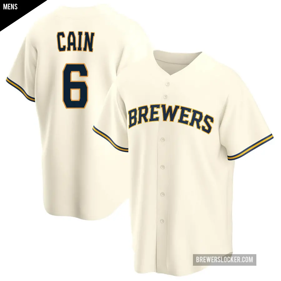 Men's Milwaukee Brewers ＃6 Lorenzo Cain Replica Cream Home Jersey