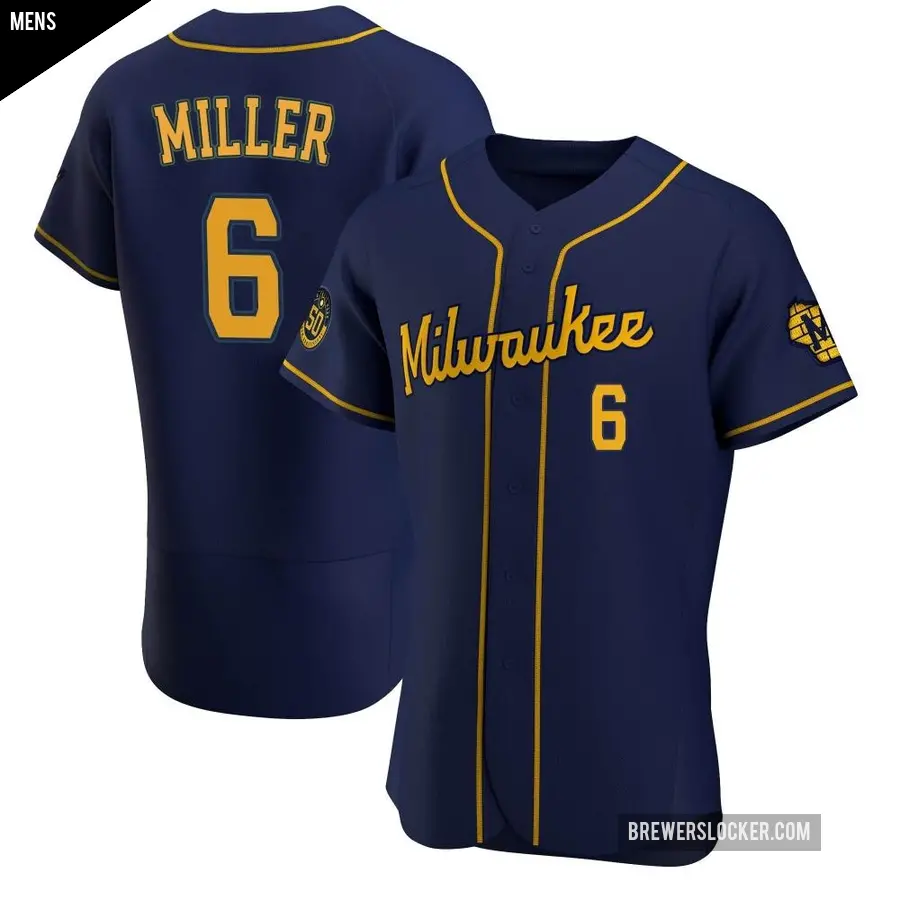 Men's Milwaukee Brewers ＃6 Owen Miller Authentic Navy Alternate Jersey