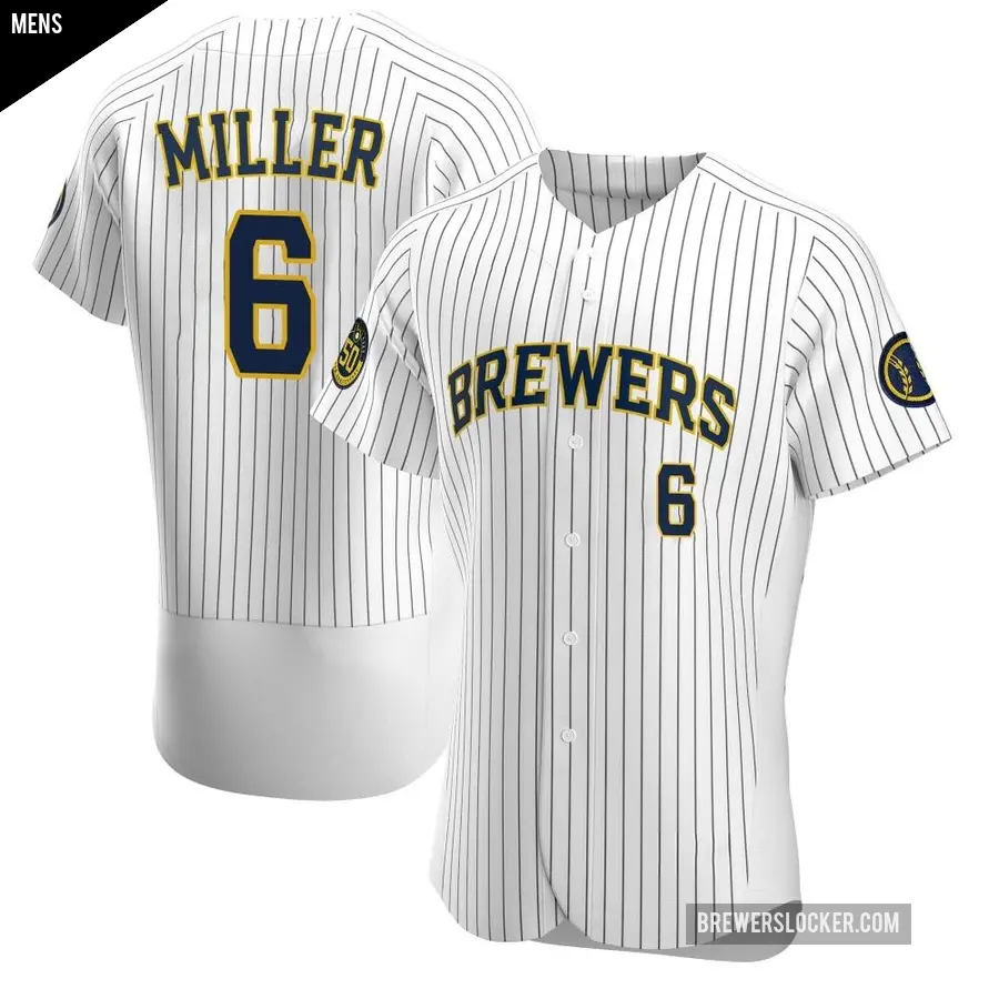Men's Milwaukee Brewers ＃6 Owen Miller Authentic White Alternate Jersey
