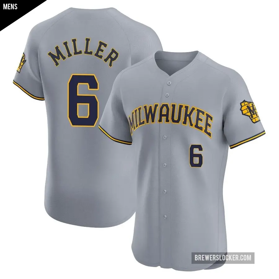 Men's Milwaukee Brewers ＃6 Owen Miller Elite Gray Road Jersey