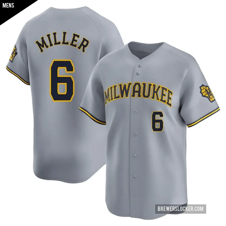 Men's Milwaukee Brewers ＃6 Owen Miller Limited Gray Away Jersey