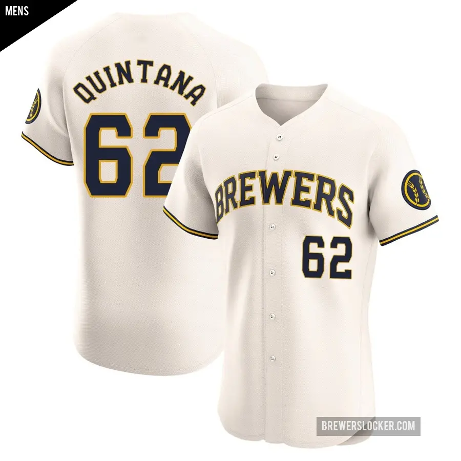 Men's Milwaukee Brewers ＃62 Jose Quintana Elite Cream Home Jersey