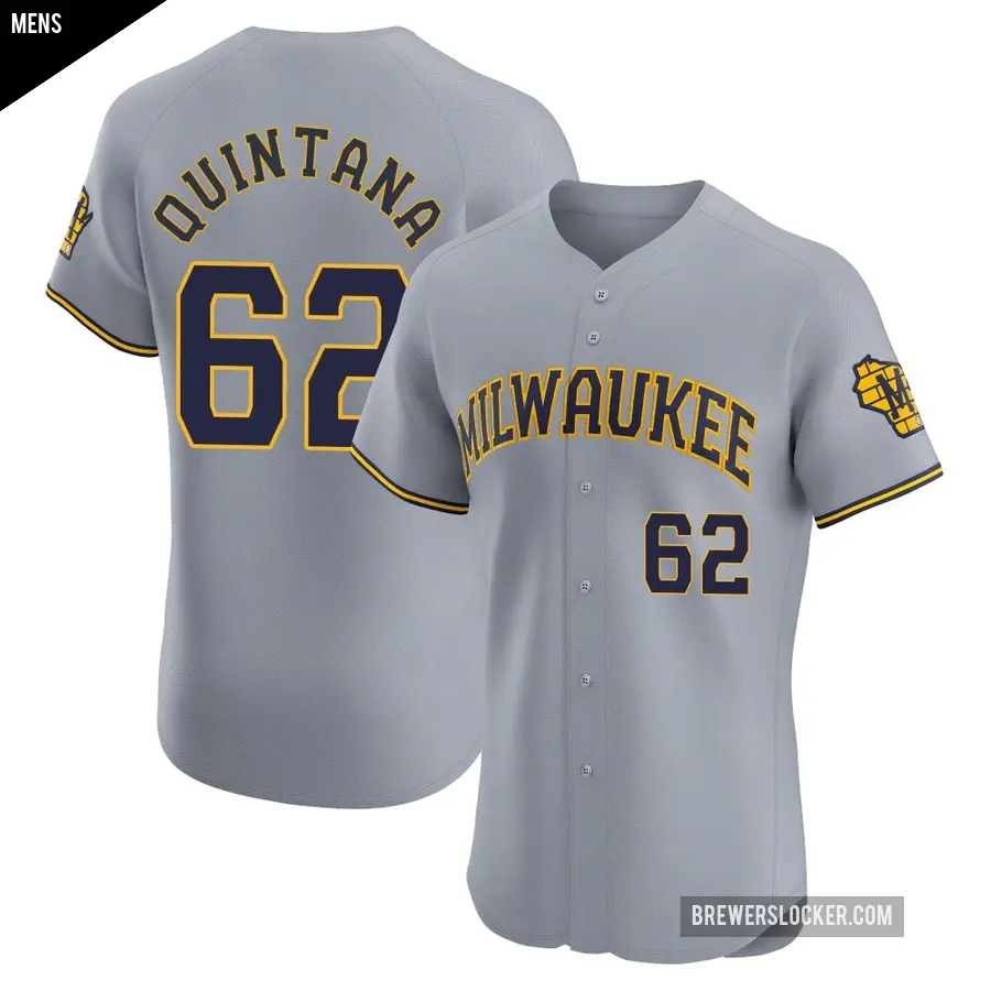 Men's Milwaukee Brewers ＃62 Jose Quintana Elite Gray Road Jersey