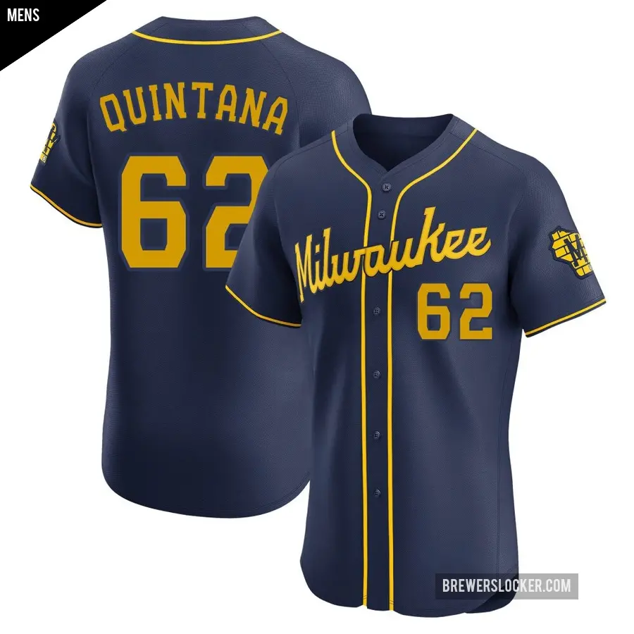 Men's Milwaukee Brewers ＃62 Jose Quintana Elite Navy Alternate Jersey