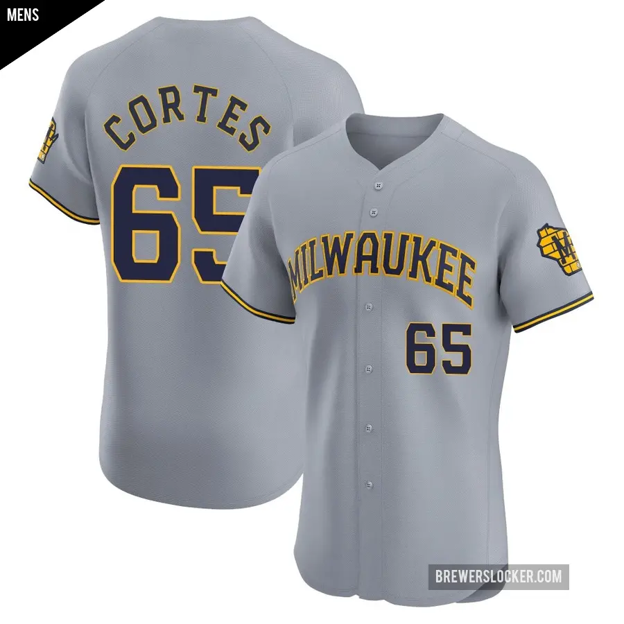 Men's Milwaukee Brewers ＃65 Nestor Cortes Elite Gray Road Jersey
