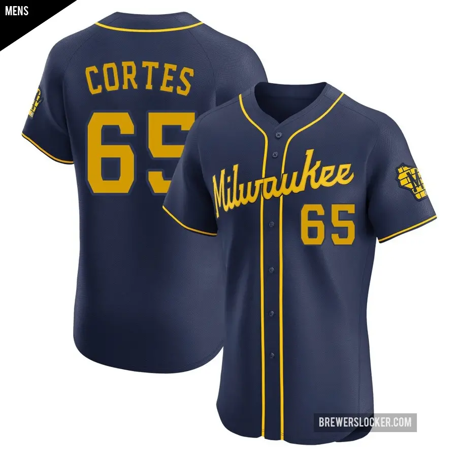 Men's Milwaukee Brewers ＃65 Nestor Cortes Elite Navy Alternate Jersey