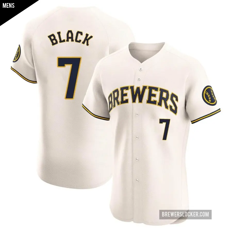 Men's Milwaukee Brewers ＃7 Tyler Black Elite Black Cream Home Jersey