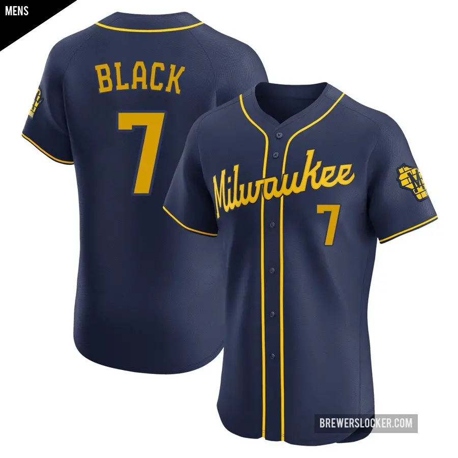 Men's Milwaukee Brewers ＃7 Tyler Black Elite Black Navy Alternate Jersey
