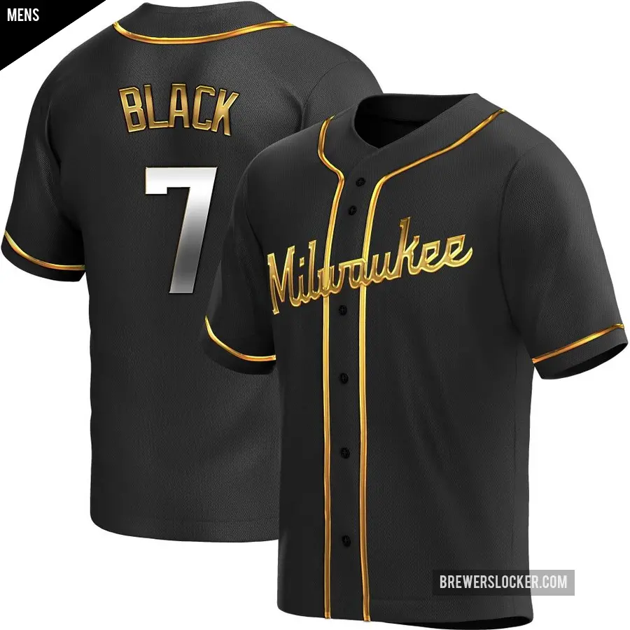 Men's Milwaukee Brewers ＃7 Tyler Black Replica Gold Black en Alternate Jersey