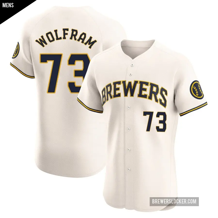Men's Milwaukee Brewers ＃73 Grant Wolfram Elite Cream Home Jersey