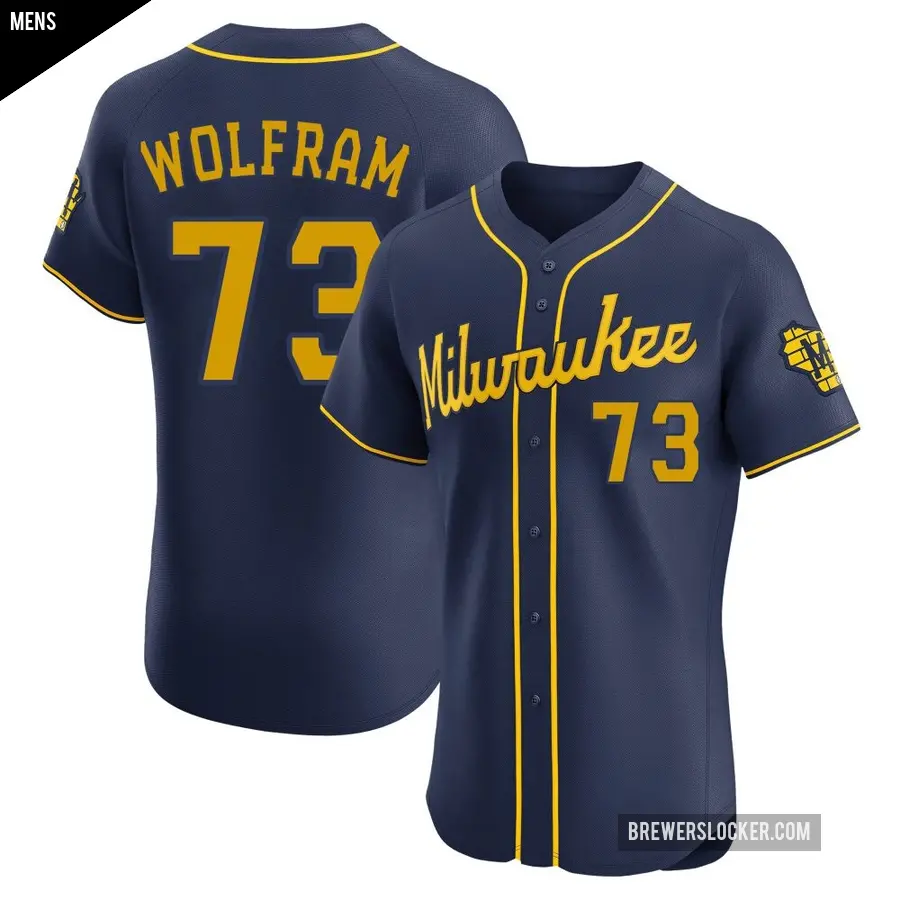 Men's Milwaukee Brewers ＃73 Grant Wolfram Elite Navy Alternate Jersey