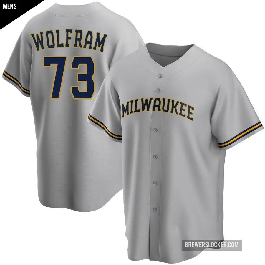 Men's Milwaukee Brewers ＃73 Grant Wolfram Replica Gray Road Jersey