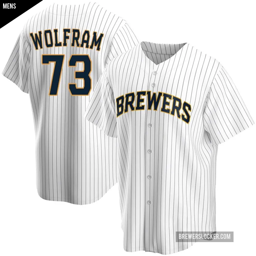Men's Milwaukee Brewers ＃73 Grant Wolfram Replica White Home Jersey