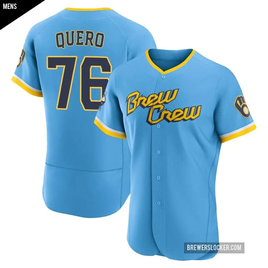 Men's Milwaukee Brewers ＃76 Jeferson Quero Authentic Blue Powder 2022 City Connect Jersey