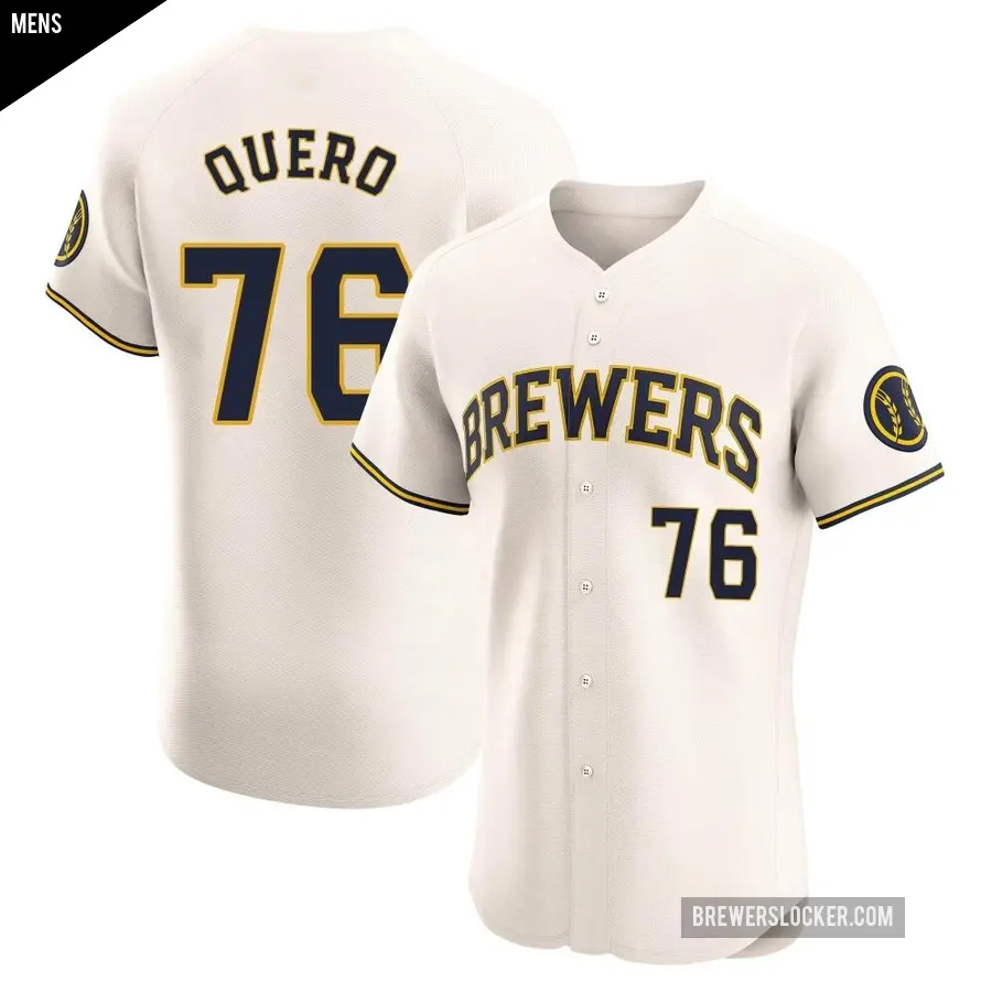 Men's Milwaukee Brewers ＃76 Jeferson Quero Elite Cream Home Jersey