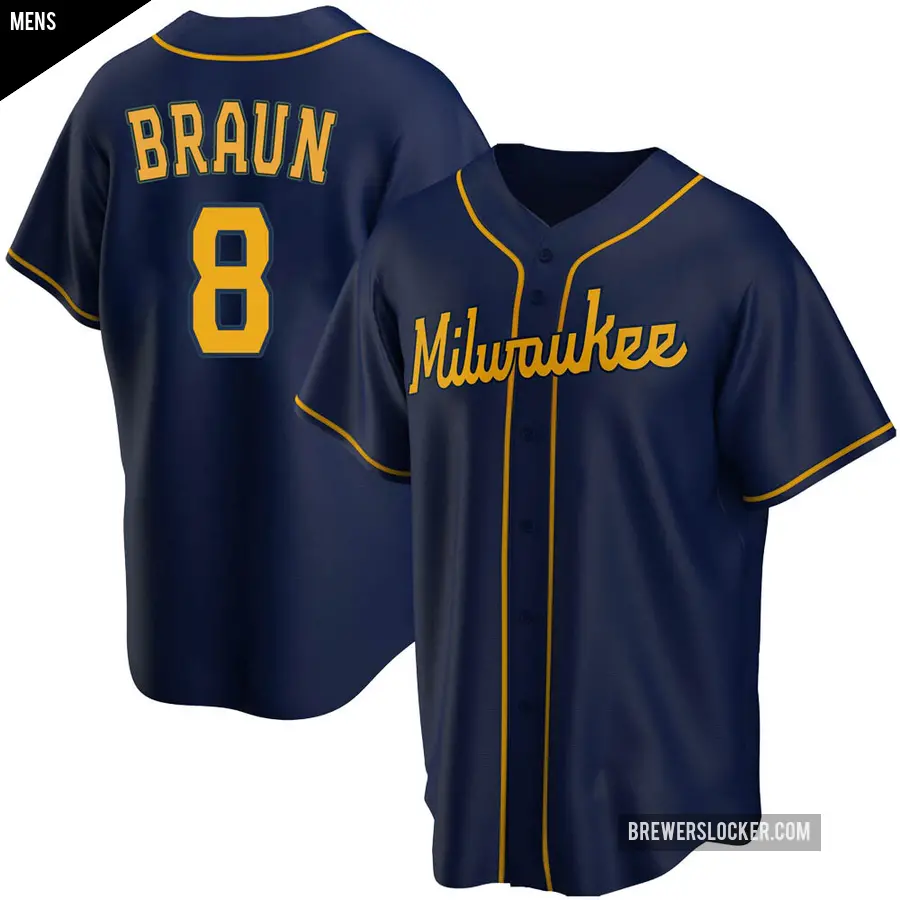 Men's Milwaukee Brewers ＃8 Ryan Braun Replica Navy Alternate Jersey