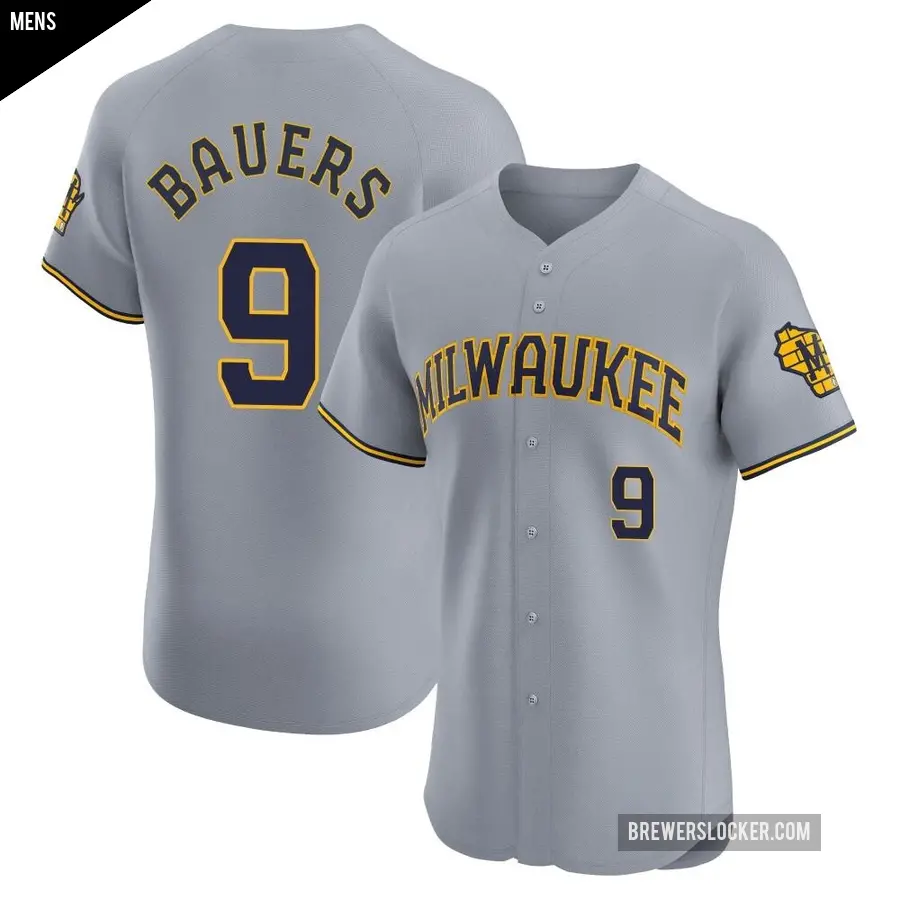 Men's Milwaukee Brewers ＃9 Jake Bauers Elite Gray Road Jersey