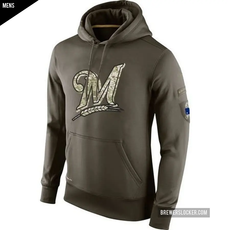 Men's Milwaukee Brewers Olive Salute to Service KO Performance Hoodie
