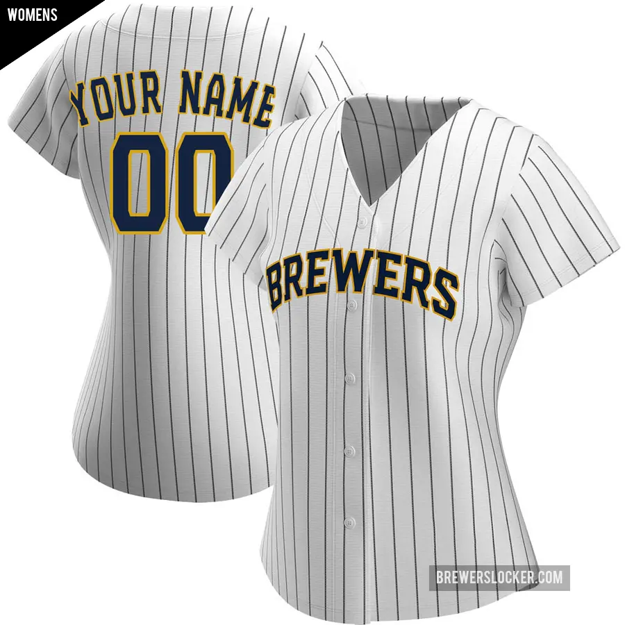 Women's Milwaukee Brewers ＃00 Custom Authentic White/Navy Alternate Jersey