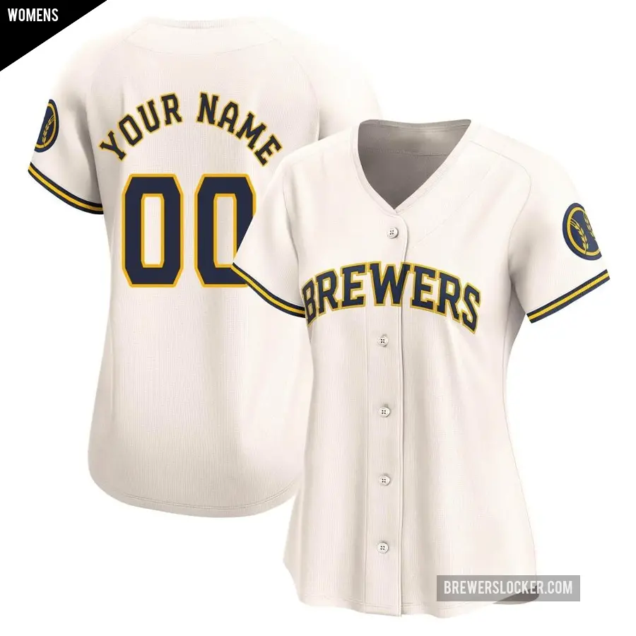 Women's Milwaukee Brewers ＃00 Custom Limited Cream Home Jersey