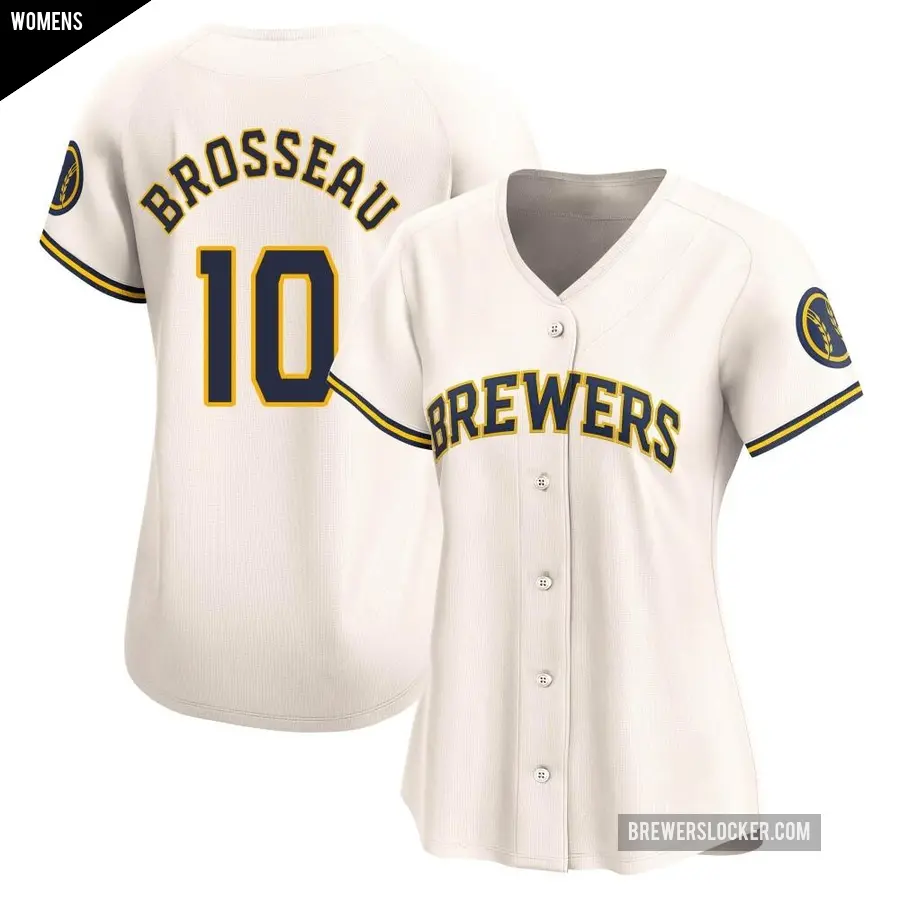 Women's Milwaukee Brewers ＃10 Mike Brosseau Limited Cream Home Jersey
