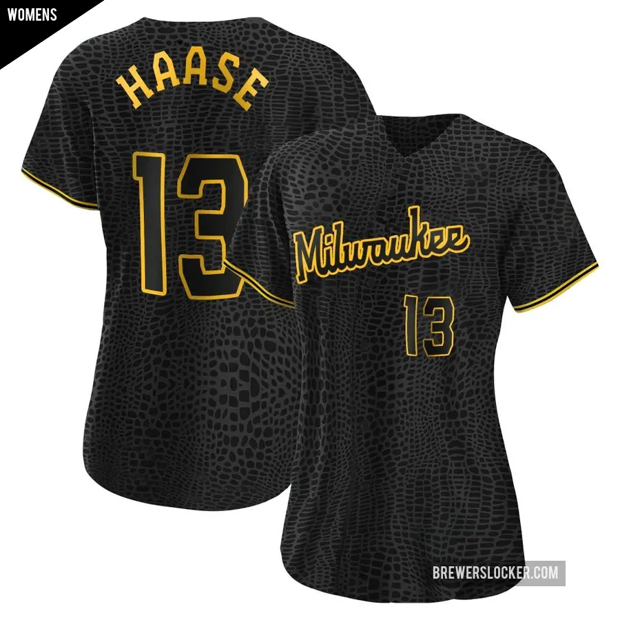 Women's Milwaukee Brewers ＃13 Eric Haase Authentic Black Snake Skin City Jersey