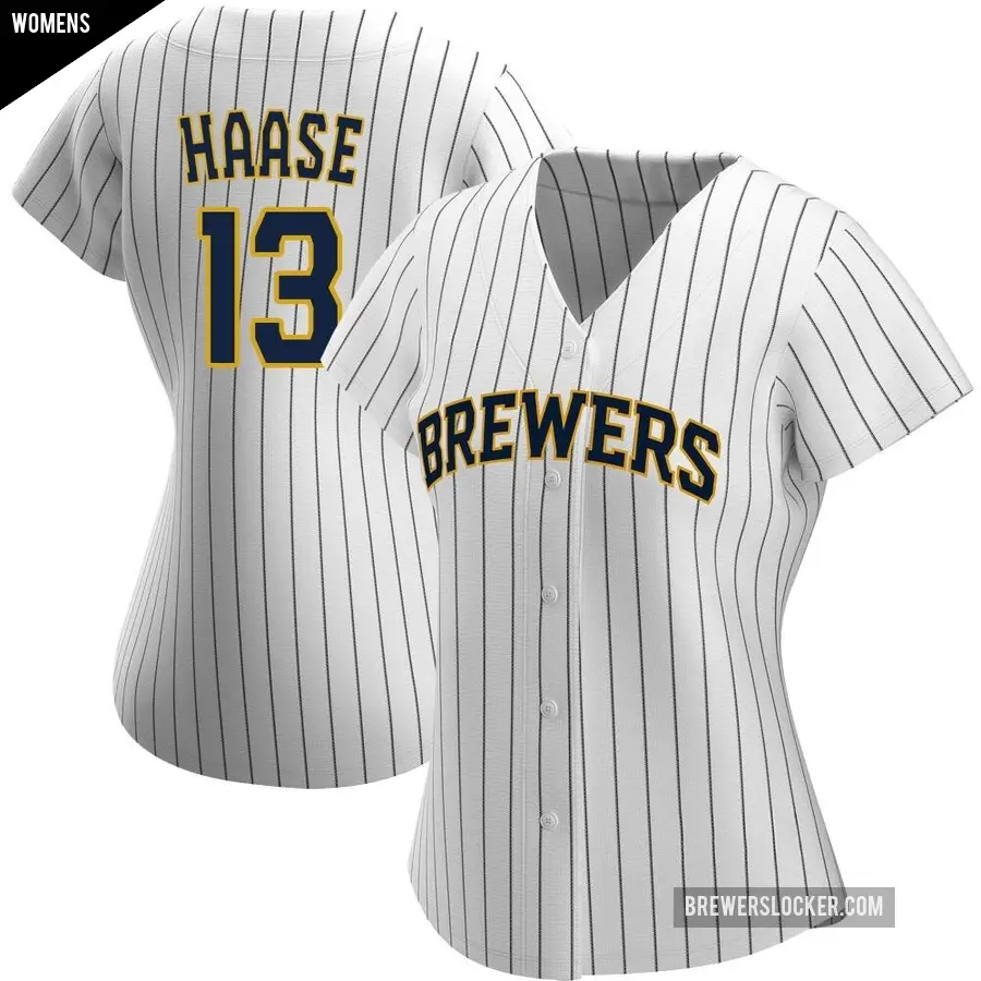 Women's Milwaukee Brewers ＃13 Eric Haase Replica White/Navy Alternate Jersey