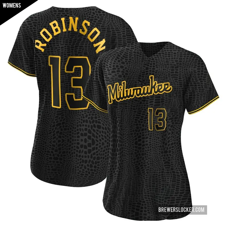 Women's Milwaukee Brewers ＃13 Glenn Robinson Replica Black Snake Skin City Jersey