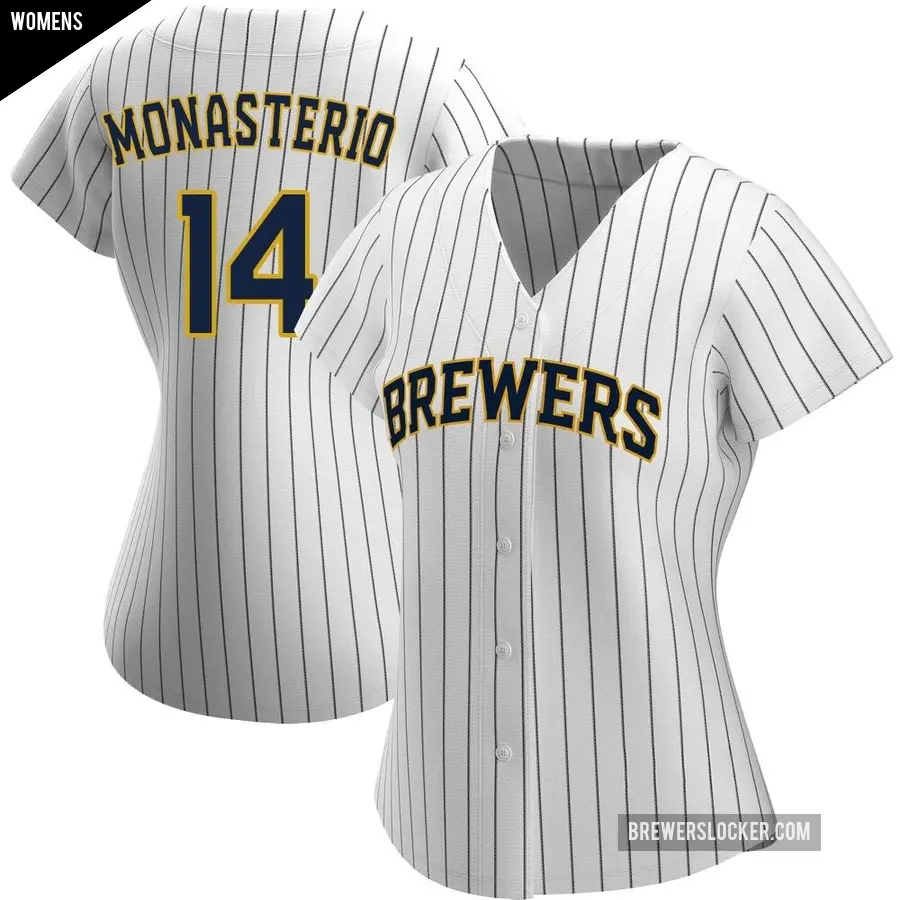 Women's Milwaukee Brewers ＃14 Andruw Monasterio Authentic White/Navy Alternate Jersey