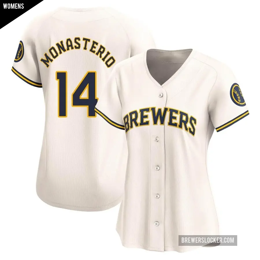 Women's Milwaukee Brewers ＃14 Andruw Monasterio Limited Cream Home Jersey