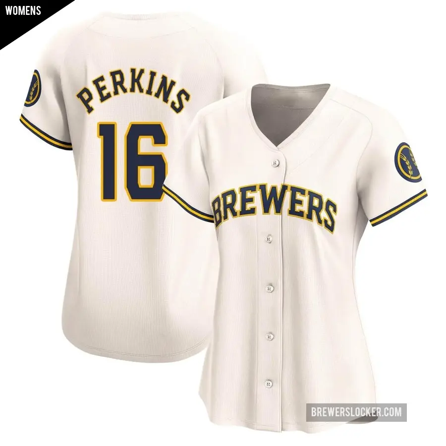 Women's Milwaukee Brewers ＃16 Blake Perkins Limited Cream Home Jersey