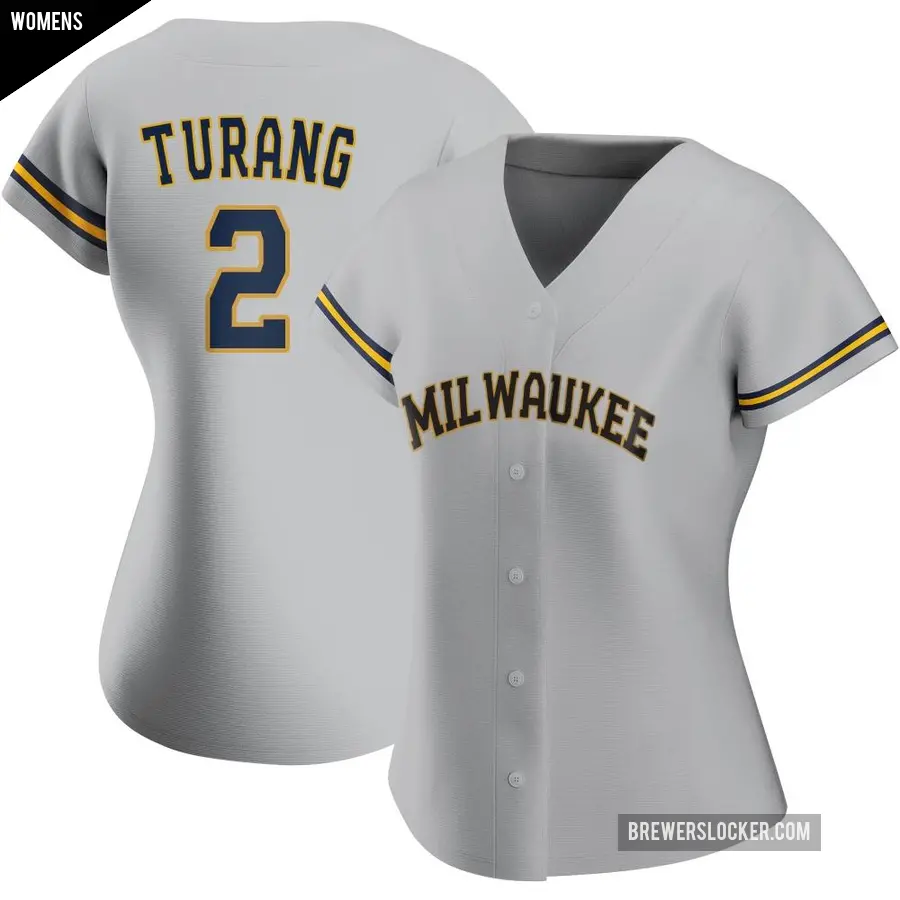 Women's Milwaukee Brewers ＃2 Brice Turang Replica Gray Road Jersey