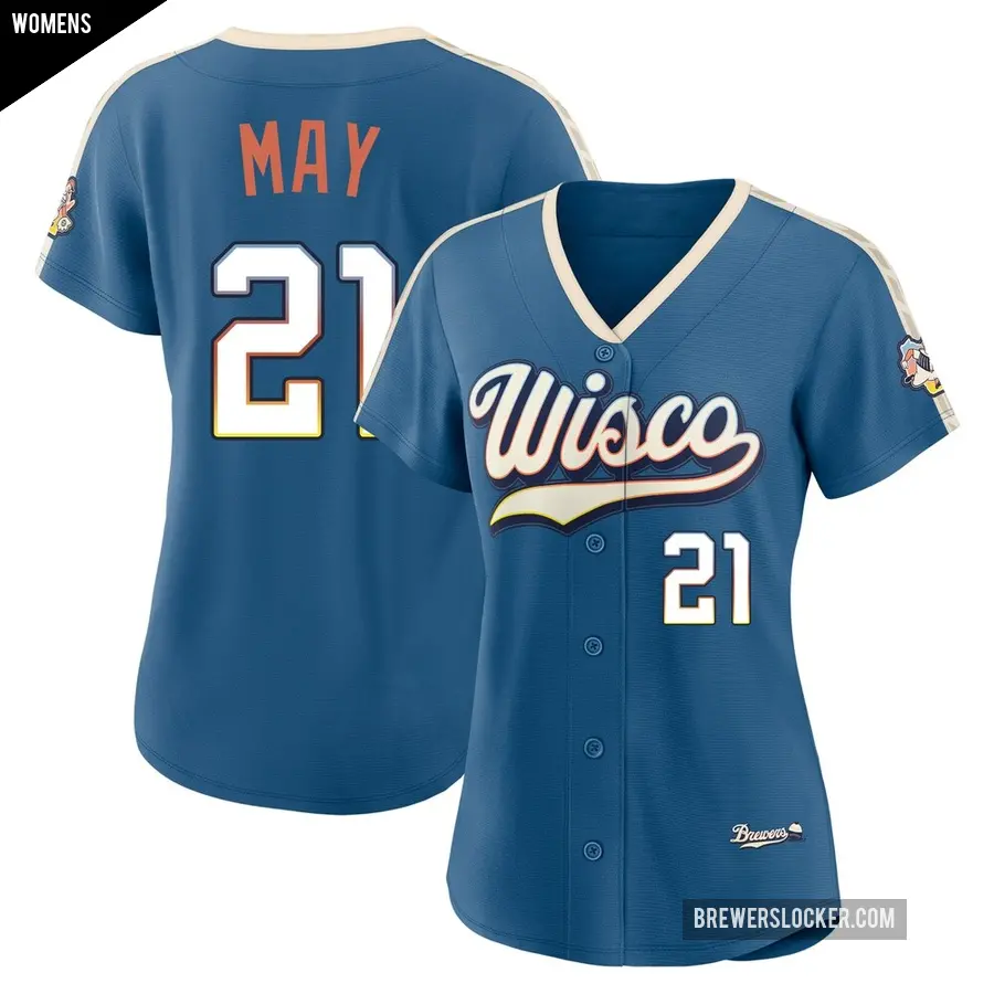 Women's Milwaukee Brewers ＃21 Dustin May Limited Blue Mineral 2026 City Connect Stadium Jersey