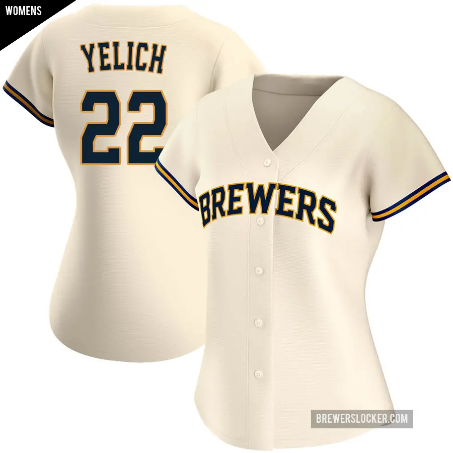 Women's Milwaukee Brewers ＃22 Christian Yelich Authentic Cream Home Jersey