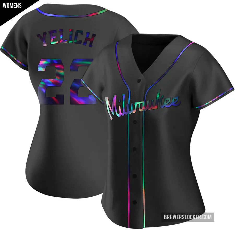 Women's Milwaukee Brewers ＃22 Christian Yelich Replica Black Holographic Alternate Jersey