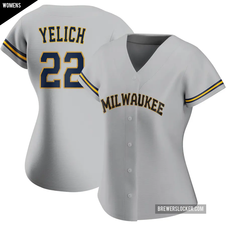 Women's Milwaukee Brewers ＃22 Christian Yelich Replica Gray Road Jersey