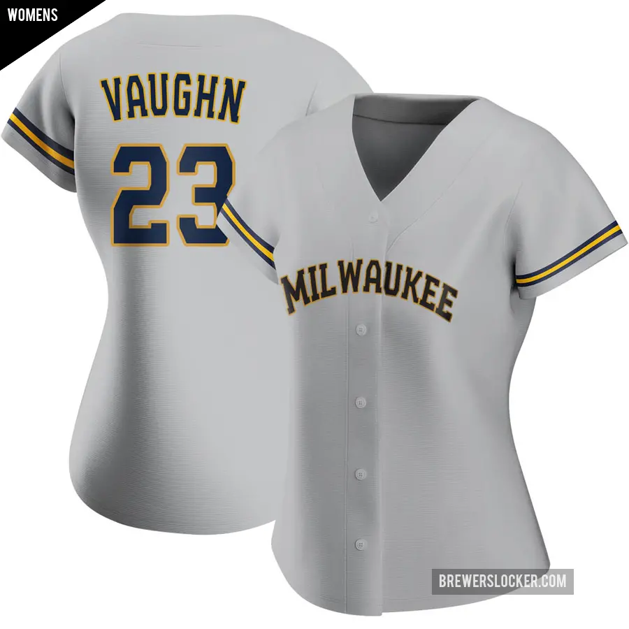 Women's Milwaukee Brewers ＃23 Greg Vaughn Authentic Gray Road Jersey