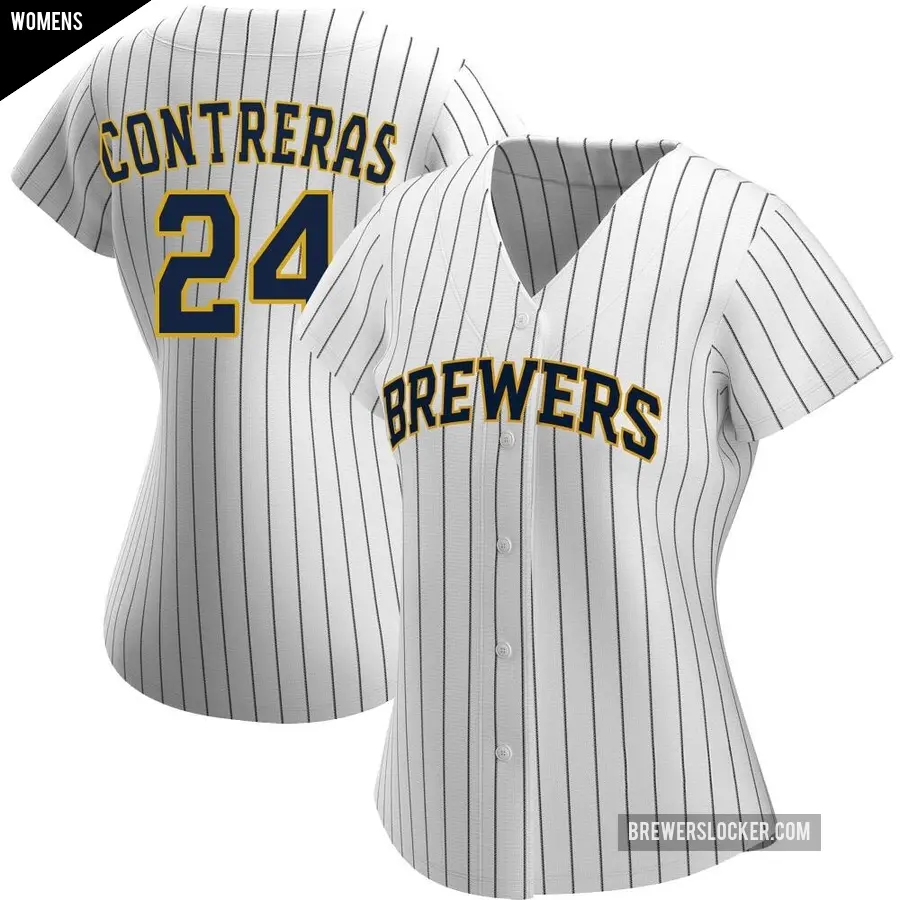 Women's Milwaukee Brewers ＃24 William Contreras Authentic White/Navy Alternate Jersey