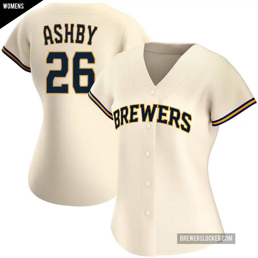 Women's Milwaukee Brewers ＃26 Aaron Ashby Authentic Cream Home Jersey