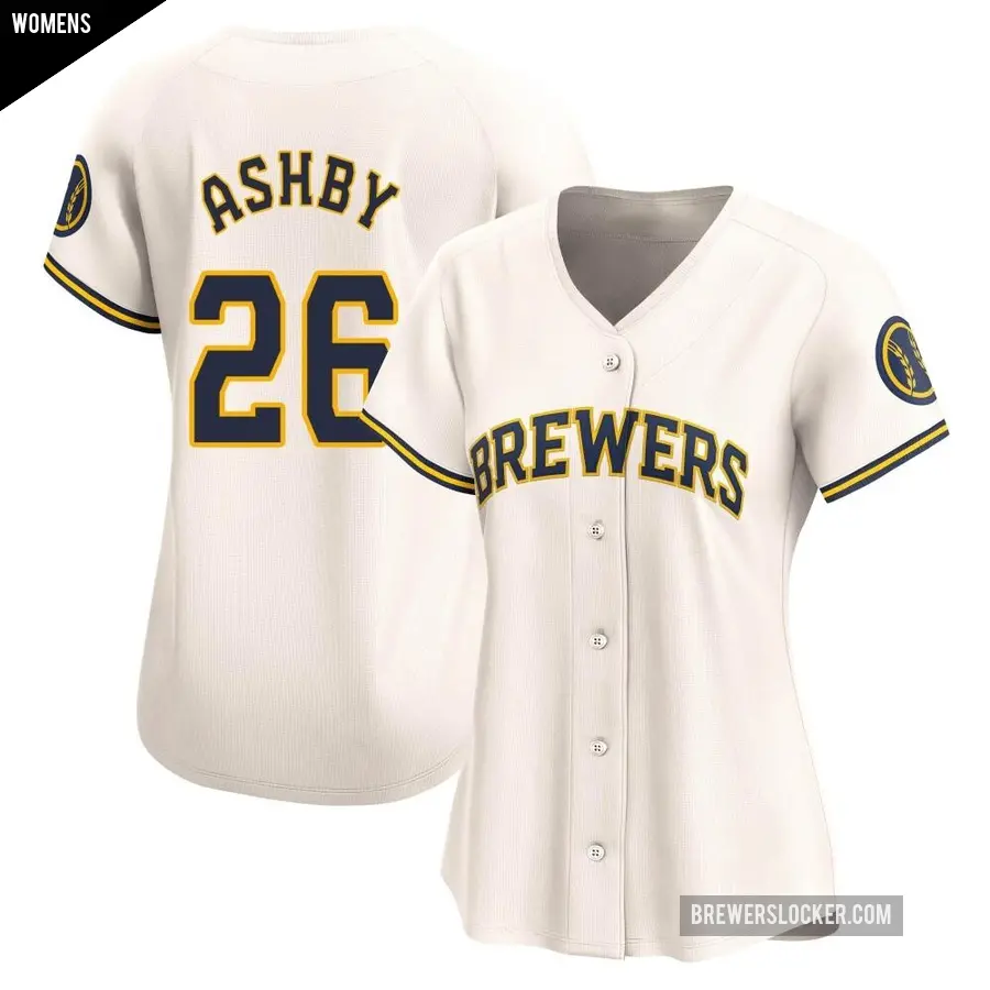 Women's Milwaukee Brewers ＃26 Aaron Ashby Limited Cream Home Jersey