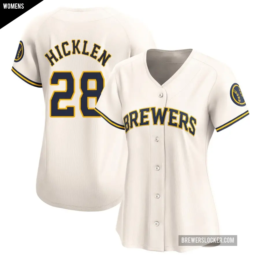 Women's Milwaukee Brewers ＃28 Brewer Hicklen Limited Cream Home Jersey