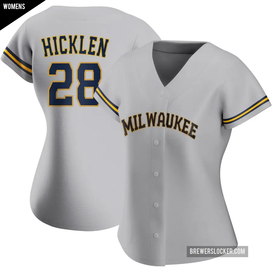 Women's Milwaukee Brewers ＃28 Brewer Hicklen Replica Gray Road Jersey