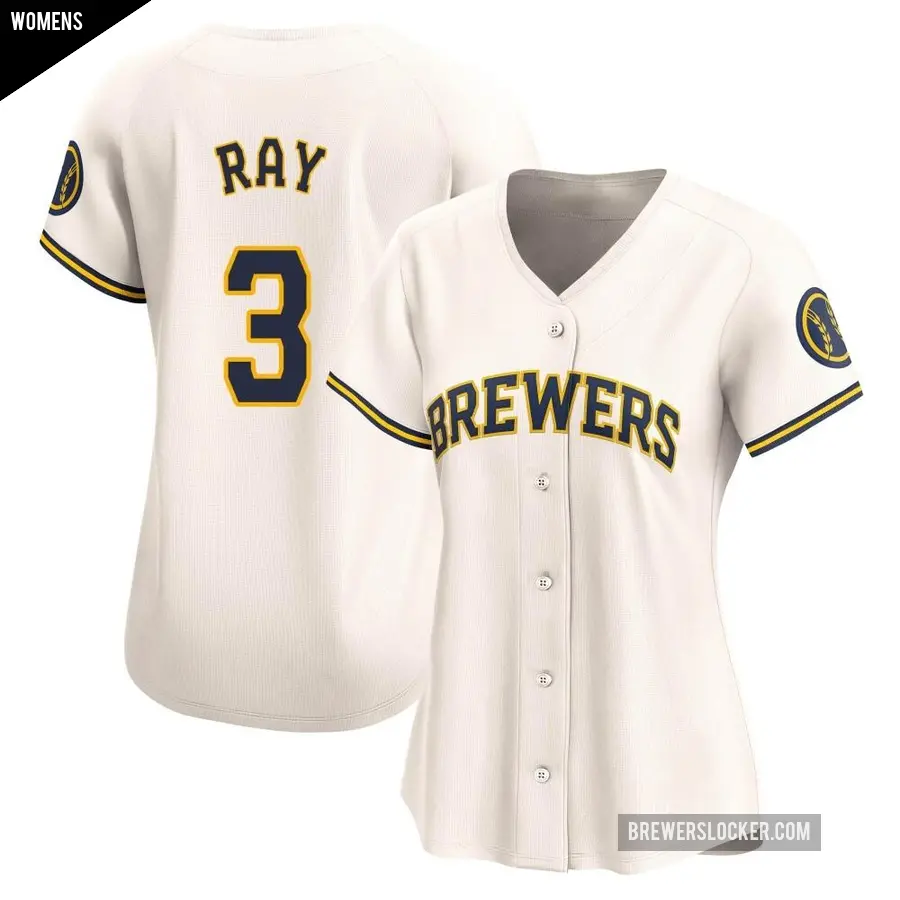 Women's Milwaukee Brewers ＃3 Corey Ray Limited Cream Home Jersey