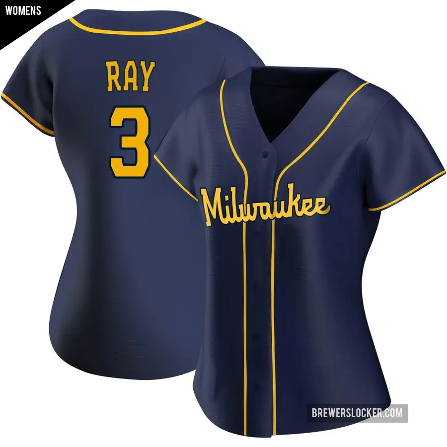 Women's Milwaukee Brewers ＃3 Corey Ray Replica Navy Alternate Jersey