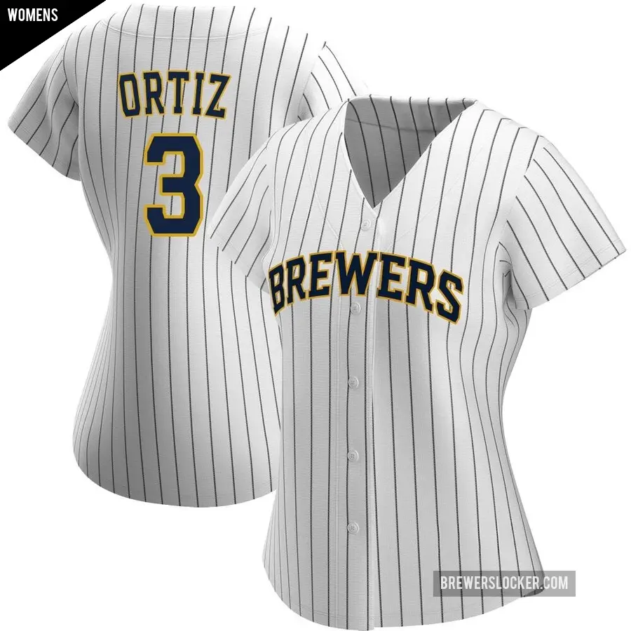 Women's Milwaukee Brewers ＃3 Joey Ortiz Authentic White/Navy Alternate Jersey