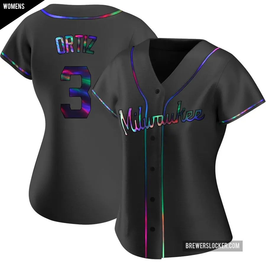 Women's Milwaukee Brewers ＃3 Joey Ortiz Replica Black Holographic Alternate Jersey
